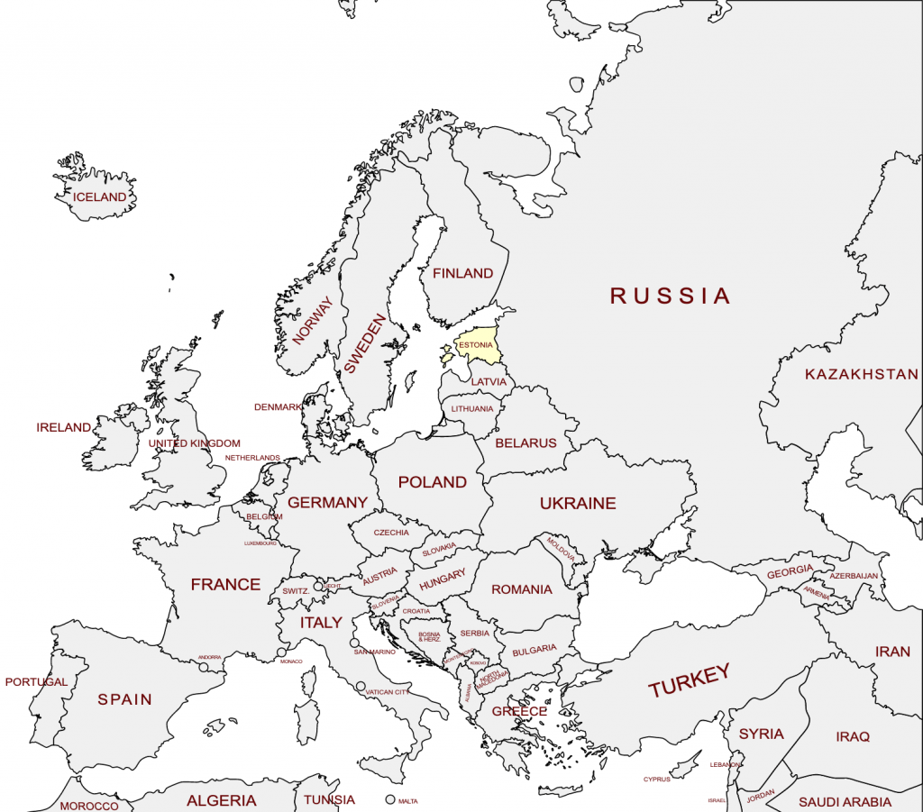 Estonia on a map of Europe
